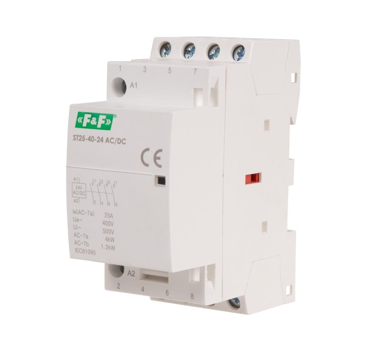 Stycznik modułowy, montaż na szynie, styki 4xNO, 25A, 24V DC ST25-40-24ACDC F&F