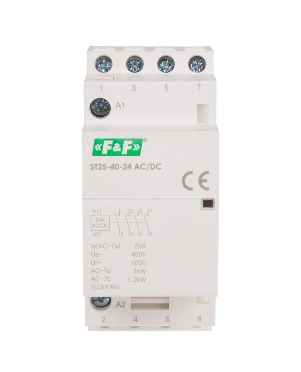 Stycznik modułowy, montaż na szynie, styki 4xNO, 25A, 24V DC ST25-40-24ACDC F&F