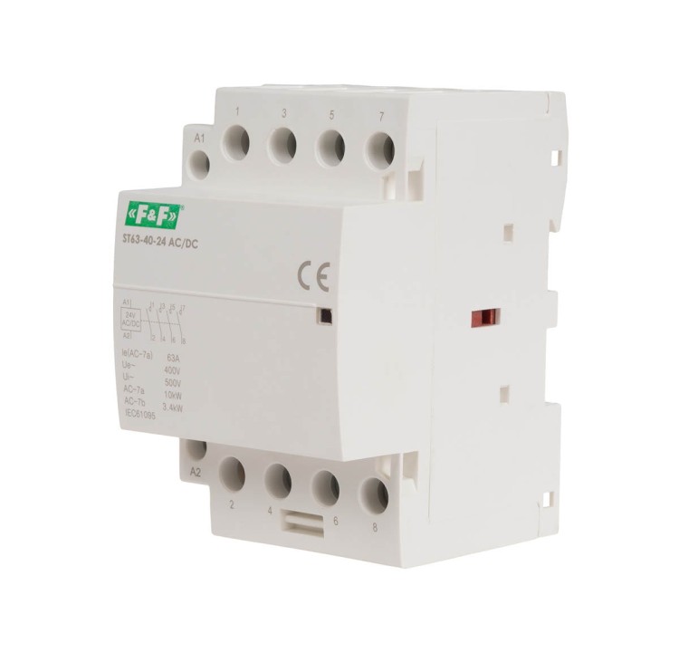 Stycznik modułowy, montaż na szynie, styki 4xNO, 63A, 24V DC ST63-40-24ACDC F&F