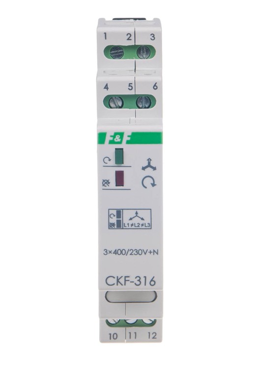 Mikroprocesorowy czujnik kolejności i zaniku faz, montaz na szynie DIN,True RMS CKF-316-TRMS F&F