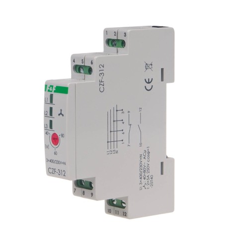 Mikroprocesorowy czujnik zaniku i asymetrii faz, monitor t<0,2s, montaz na szynie DIN,True RMS CZF-312-TRMS F&F