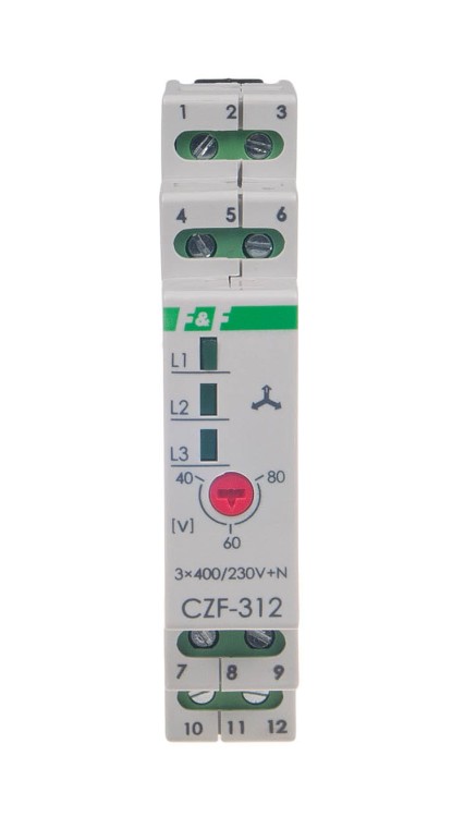 Mikroprocesorowy czujnik zaniku i asymetrii faz, monitor t<0,2s, montaz na szynie DIN,True RMS CZF-312-TRMS F&F