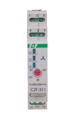 Mikroprocesorowy czujnik zaniku i asymetrii faz z regulowanym progiem asymetrii napięcia, montaż na szynie DIN,True RMS CZF-311-TRMS F&F