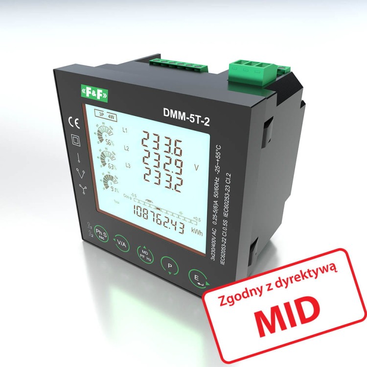 Multimetr panelowy z komunikacją Modbus RTU MID DMM-5T-2 F&F
