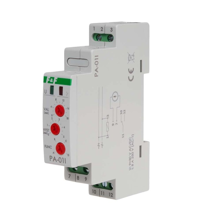 Przekaźnik analogowy z wejściem prądowym, wejście 0÷20mA / 4÷20mA, 8A, montaż na szynie DIN MAX-PA-01I F&F