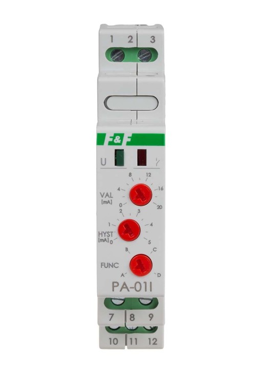 Przekaźnik analogowy z wejściem prądowym, wejście 0÷20mA / 4÷20mA, 8A, montaż na szynie DIN MAX-PA-01I F&F