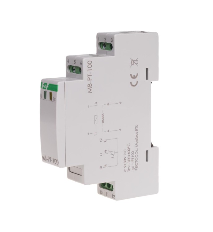 Przetwornik pomiaru temperatury, z wyjściem MODBUS RTU, dla PT-100, bez sondy MAX-MB-PT-100 F&F