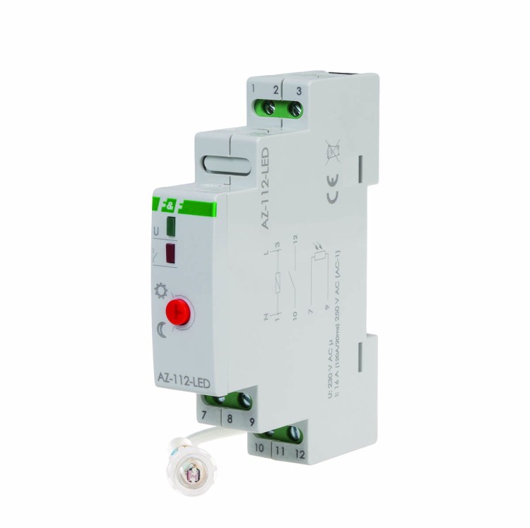 Automat zmierzchowy AZ-112-LED z zewnętrzną sondą, przekaźnik InRush16 A (160 A/20 ms) AZ-112-LED F&F