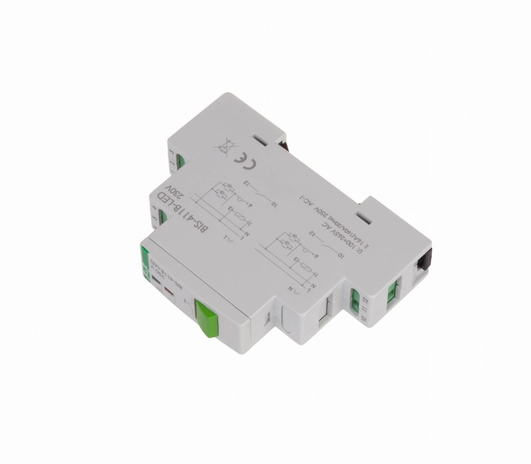 Przekaźnik bistabilny BIS-411B-LED z przyciskiem do sterowania ręcznego, na szynę DIN, z przekaźnikiem inrush 160A/20ms BIS-411B-LED F&F
