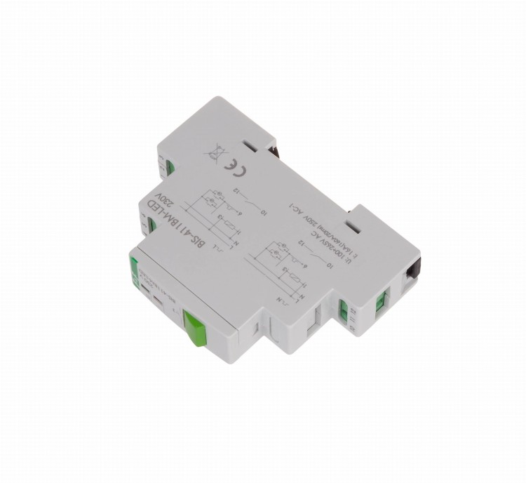 Przekaźnik bistabilny BIS-411BM-LED z przyciskiem do sterowania ręcznego, pamięcią, montaż na szynie DIN, 230V, z przekaźnikiem inrush 160A/20ms BIS-411BM-LED F&F