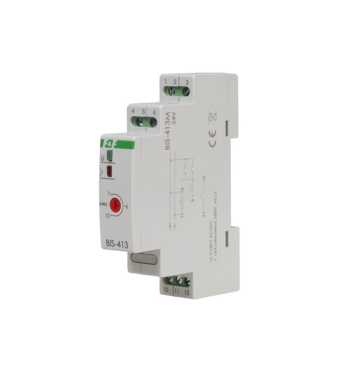 Przekaźnik bistabilny z wyłącznikiem czasowym z pamięcią na szynę DIN, BIS-413M-24V F&F