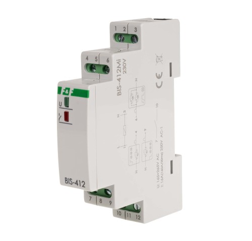Przekaźnik bistabilny grupowy z pamięcią, na szynę DIN, 230V, z przekaźnikiem inrush 160A/20ms BIS-412M-LED-24V F&F