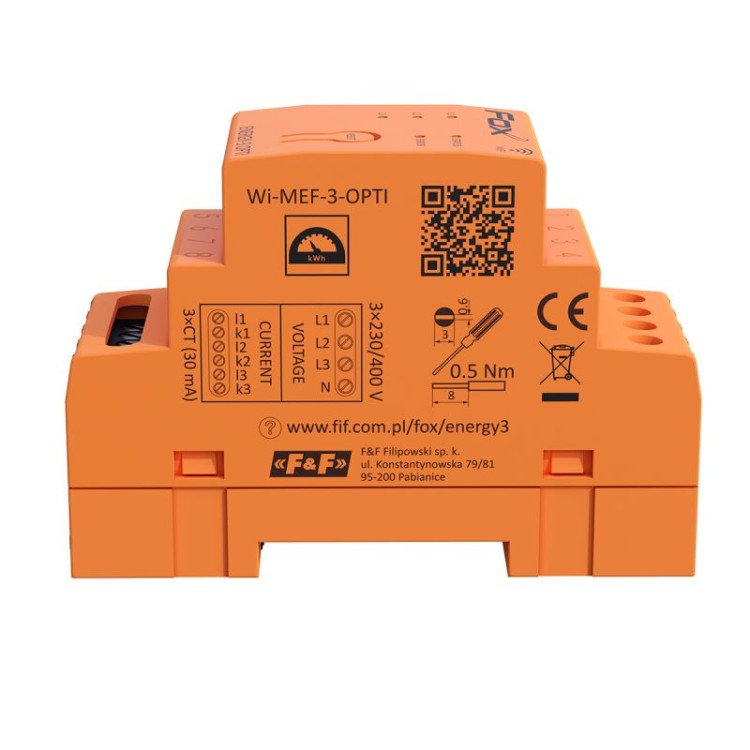 Monitor energii elektrycznej z wbudowaną anteną wewnętrzną WI-FI 3F+N, WI-MEF-3-OPTI-100 WI-MEF-3-OPTI-100 F&F FOX