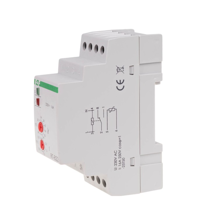 Regulator temperatury - zakres temperatur 30÷60°C - 24V montaż na szynie DIN, styk: 1NO/NC 230V AC RT-822-24V F&F