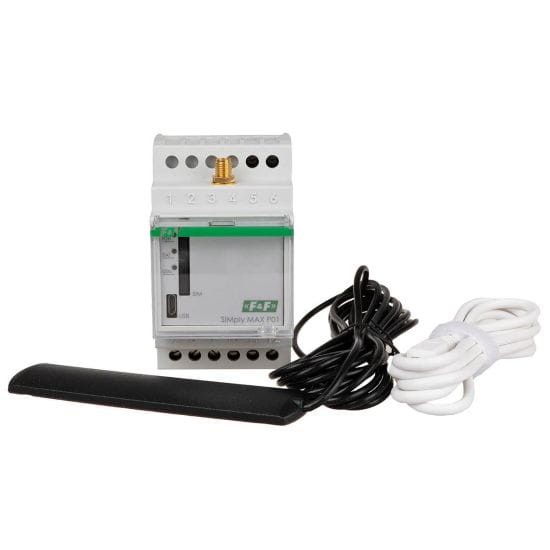 Przekaźnik zdalnego sterowania GSM (SMS); 2xWY, 2xWE; załącz/wyłącz/powiadom; 12V; 2x1NO/NC; montaż na szynie DIN SIMplyMAX-P01-12V F&F