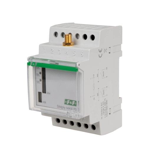 Przekaźnik zdalnego sterowania GSM (SMS); 2xWY, 2xWE; załącz/wyłącz/powiadom; 12V; 2x1NO/NC; montaż na szynie DIN SIMplyMAX-P01-12V F&F