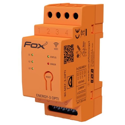 Monitor energii elektrycznej z wbudowaną anteną wewnętrzną WI-FI 3F+N WI-MEF3-OPTI-200 WI-MEF-3-OPTI-200 F&F FOX