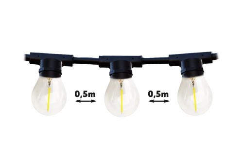Lampki ogrodowe Girlanda Łańcuch Party 10m 20 x LED E27 do Ogrodu wymienne Żarówki KTMA10M20G MIMOSA Kobi Dekoracyjny IP44 20xE27 Dekoracja sznur czarny