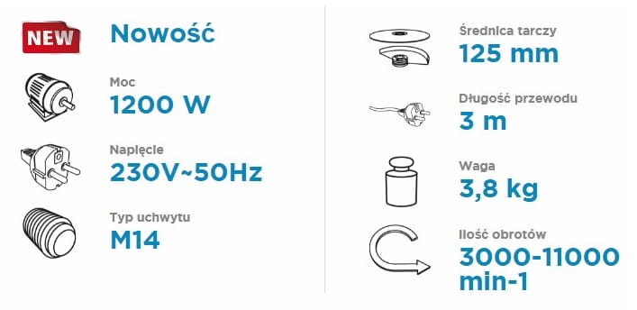 Szlifierka kątowa 1200W 125 x 22,2 mm 59G220 Graphite Regulacja Obrotów 3000-11000 min⁻¹ Regulowana Rękojeść sieciowa