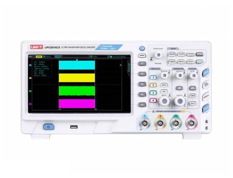 Oscyloskop 4 kanałowy UPO2074CS UNI-T 4x70 MHz z wyświetlaczem TFT LCD wykonanym w technologii Ultra PHOSPHOR Profesjonalny czterokanałowy