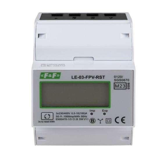 Trójfazowy licznik zużycia energii 100A, MID, dwukierunkowy z funkcją RESET LE-03-FPV-RST F&F