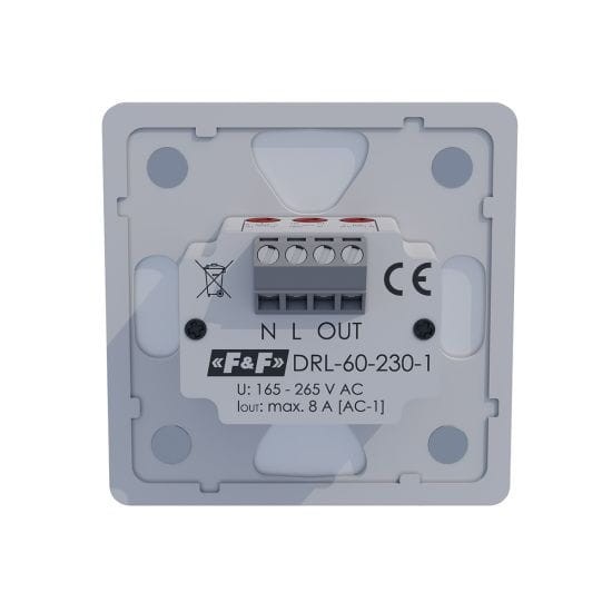 Laserowy czujnik odległości DRL-60-230-1 Biały, do puszki ø60 czujnik ruchu do sterownia oświetleniem na schodach i korytarzach DRL-60-230-1 F&F