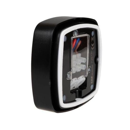 Czujnik ruchu PIR z funkcją obecności, IP-65, sufitowy, 360°, 10A, 230V, czarny DR-09B-IP65 F&F