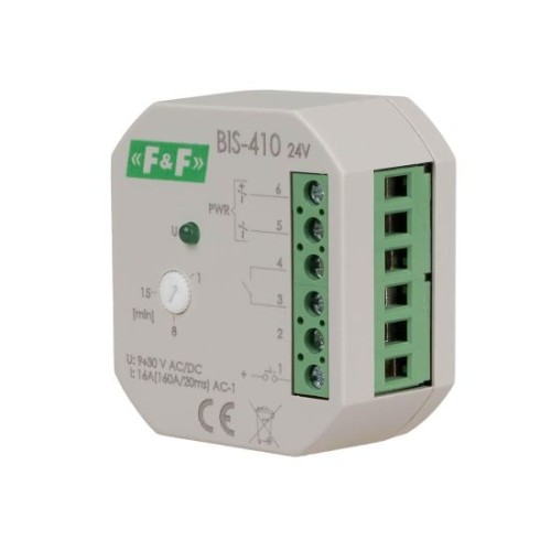 Przekaźnik bistabilny 24V, podtynkowy z wyłącznikiem czasowym, do podświetlanych przycisków BIS-410-24V F&F