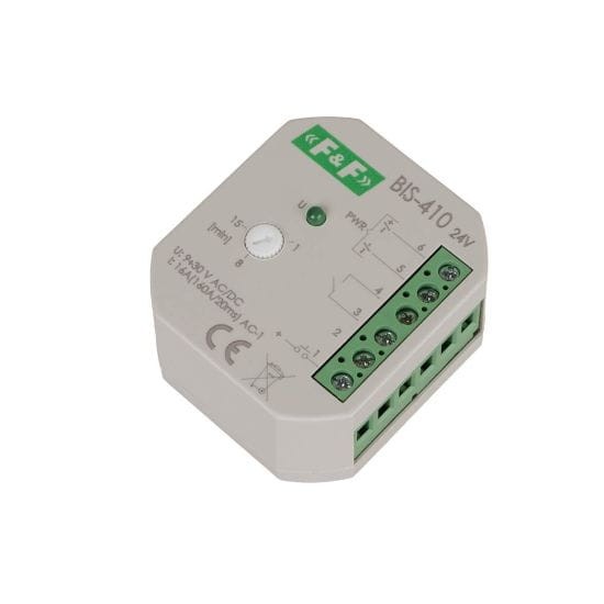 Przekaźnik bistabilny 24V, podtynkowy z wyłącznikiem czasowym, do podświetlanych przycisków BIS-410-24V F&F