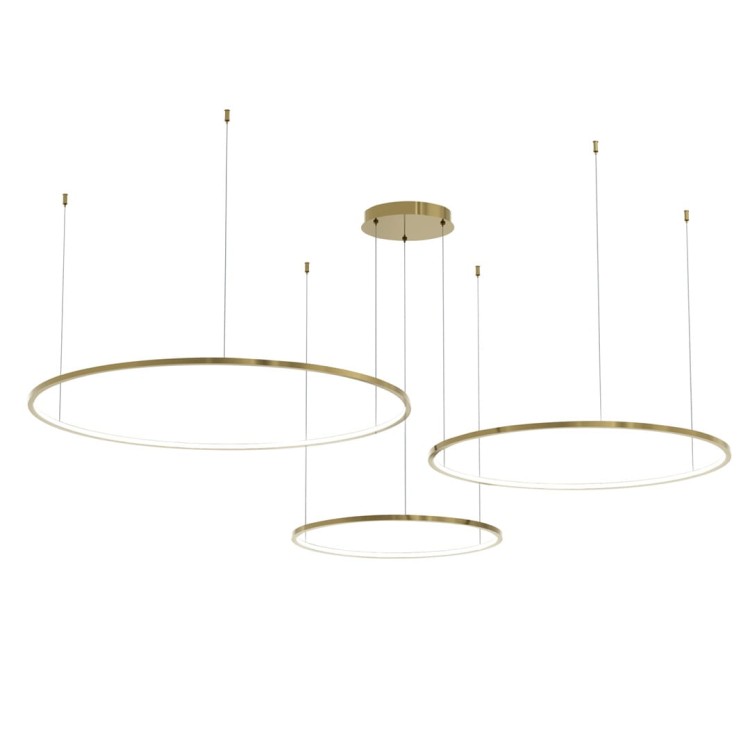 Lampa sufitowa wisząca Industrialna Loft SATURNO GOLD 100W LED ML0847 Milagro 4000K oświetleniowa żyrandol nowoczesna metal z trzech kół okręgów żyrandol złoty złota zwis Inspiracje Premium