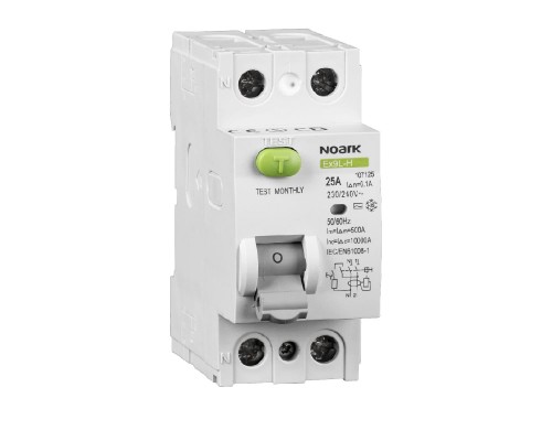 Wyłącznik różnicowoprądowy, Icn=10kA, 2-bieg., In=63A, IΔn=30mA, typ  G+AC Ex9L-H 2P 63A 30mA G 108260 Noark różnicówka