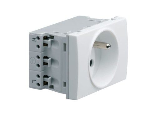 Gniazdo wtyczkowe przelotowe pojedyncze białe z uziemieniem z/u Systo 16A 250V 2P+Z WS121 Hager Polo samozaciski 3M 3 moduły do koryt koryta korytka