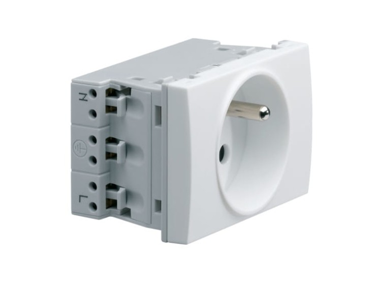Gniazdo wtyczkowe przelotowe pojedyncze białe z uziemieniem z/u Systo 16A 250V 2P+Z WS121 Hager Polo samozaciski 3M 3 moduły do koryt koryta korytka
