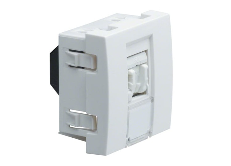Gniazdo telefoniczne pojedyncze białe Systo RJ11 RJ12 WS201 Hager Polo z polem opisowym RJ11/RJ12 do telefonu 2M 2 moduły do koryt koryta korytka