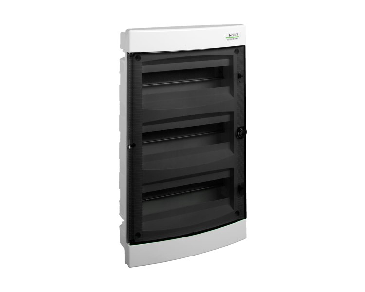 Plastikowa obudowa instalacyjna, przezroczyste drzwi, przystosowane do ścian pustych, podtynkowa, IP40, 3 rzędy, 3x18 modułów 106202 Noark rozdzielnica p/t