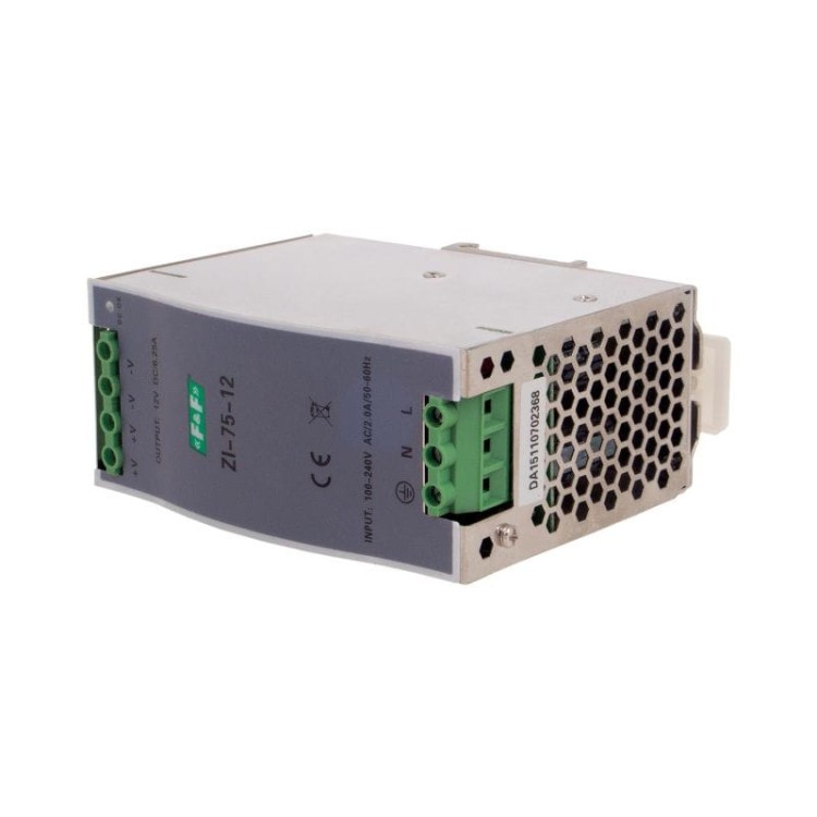 Zasilacz impulsowy przemysłowy nap. wej. 90÷264V AC/120÷370V DC, P=75W nap. Wyj. 12V DC ZI-75-12V F&F