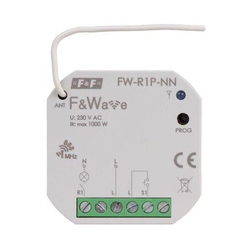 Radiowy pojedyńczy przekaźnik wielofunkcyjny, do instalacji bez przewodu neutralnego FW-R1P-NN F&F