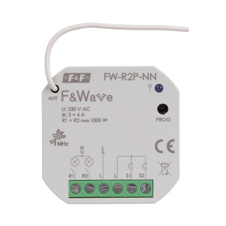 Radiowy podwójny przekaźnik wielofunkcyjny, do instalacji bez przewodu neutralnego FW-R2P-NN F&F