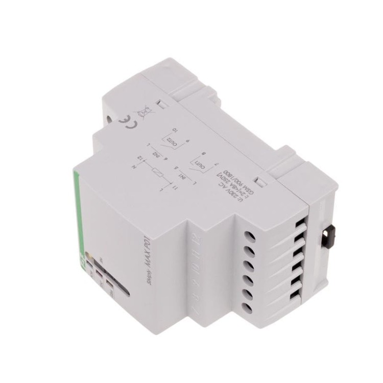 Przekaźnik zdalnego sterowania GSM (SMS); 2xWY, 2xWE; załącz/wyłącz/powiadom; 230V AC; 2x1NO/NC; montaż na szynie DIN SIMplyMAX-P01 F&F