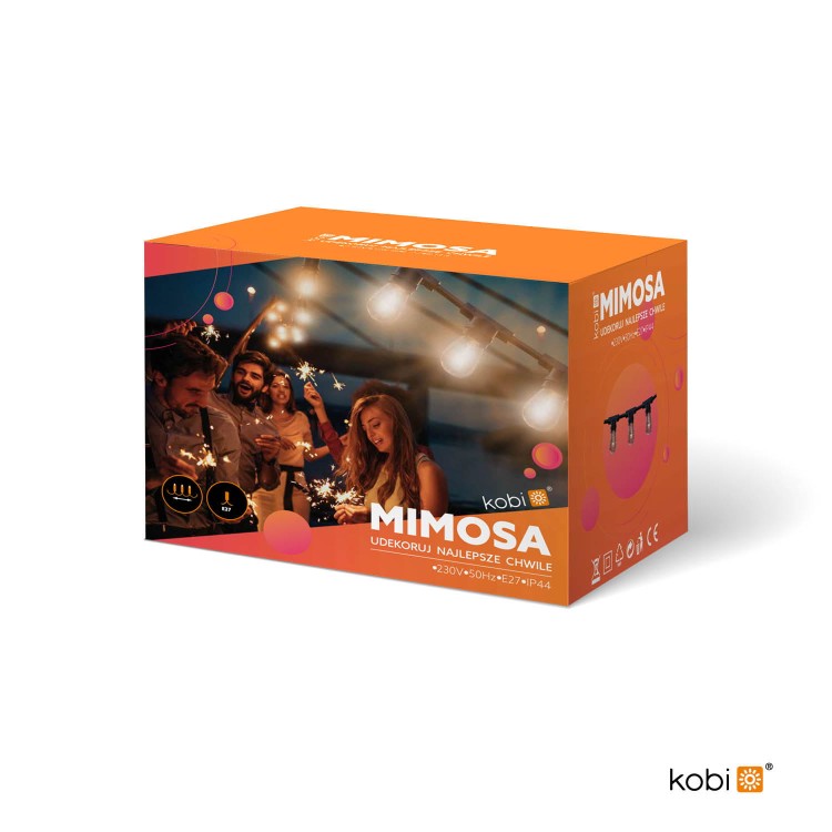 Lampki ogrodowe Girlanda Łańcuch Party 20m 20 x LED E27 do Ogrodu wymienne Żarówki KTMA20M20G MIMOSA Kobi Dekoracyjny IP44 20xE27 Dekoracja sznur czarny