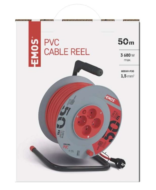 Przedłużacz bębnowy otwarty 4 gniazda 50m zwijany 3x1,5 P19450 Emos