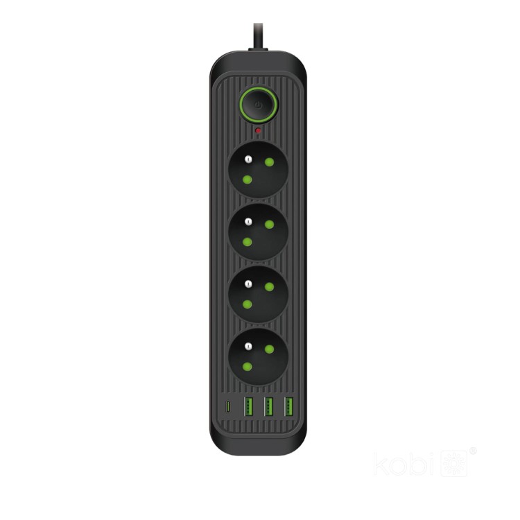 Przedłużacz elektryczny KOBI CONNECTO 4-gniazda 1,5m z uz. i wył. + 4xUSB czarny KDSN00000019 Kobi