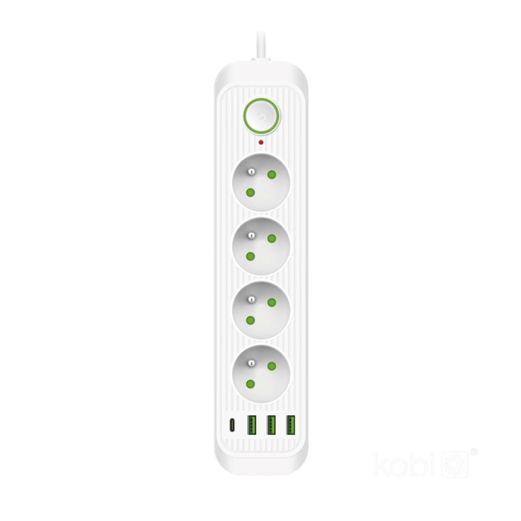 Przedłużacz elektryczny KOBI CONNECTO 4-gniazda 3m z uziemieniem i wył. + 4xUSB KDSN00000022 Kobi