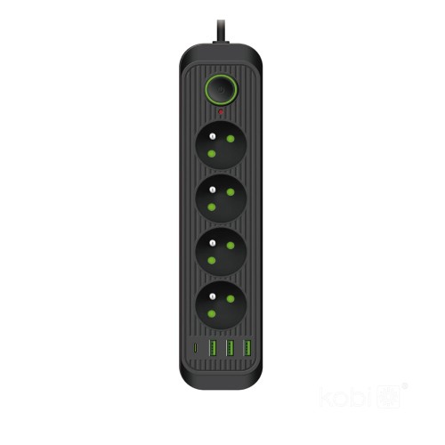 Przedłużacz elektryczny KOBI CONNECTO 4-gniazda 5m z uz. i wył. + 4xUSB czarny KDSN00000023 Kobi