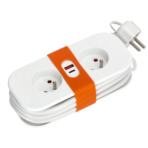 Przedłużacz elektryczny FLOWFLEXER ORANGE 2-gniazda 1,4m z uziem. + 2xUSB biały KDSN00000033 Kobi