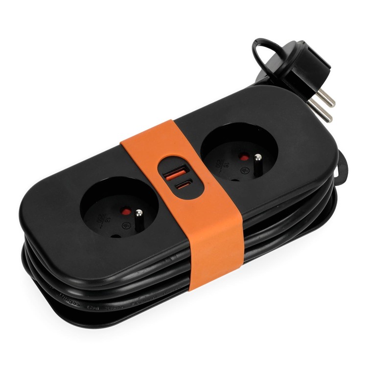 Przedłużacz elektryczny FLOWFLEXER ORANGE 2-gniazda 1,4m z uziem. + 2xUSB czarny KDSN00000034 Kobi