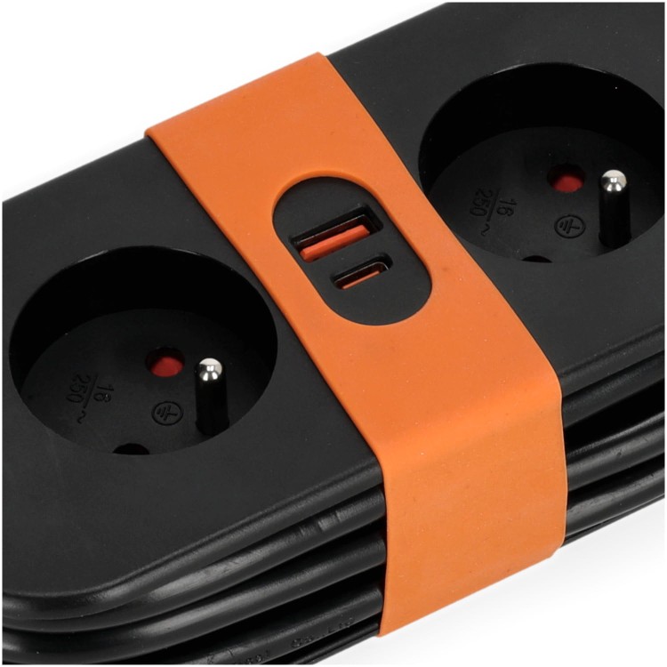 Przedłużacz elektryczny FLOWFLEXER ORANGE 2-gniazda 1,4m z uziem. + 2xUSB czarny KDSN00000034 Kobi
