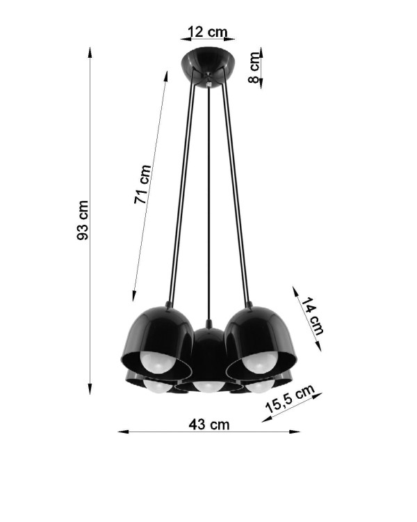 Lampa wisząca FREDDY 5 CZARNY ISLA0096 Kobi