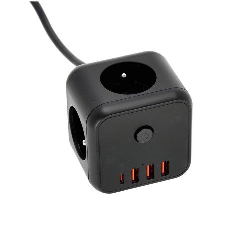 Przedłużacz elektryczny KOBI LINEA PRO CUBE C 3-gniazda 1,5m z uz. i wył. + 4xUSB czarny KGLCZW3U4D1C Kobi kostka