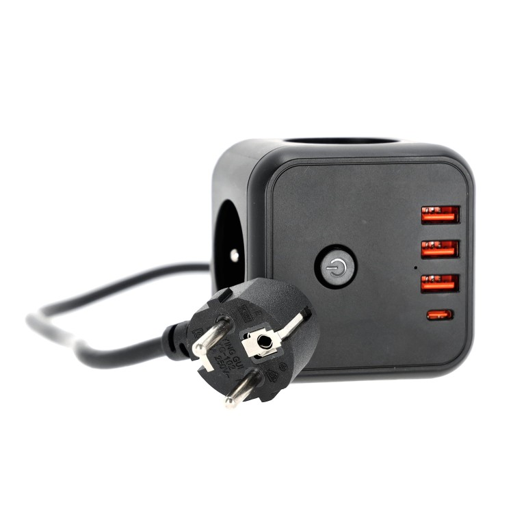 Przedłużacz elektryczny KOBI LINEA PRO CUBE C 3-gniazda 1,5m z uz. i wył. + 4xUSB czarny KGLCZW3U4D1C Kobi kostka
